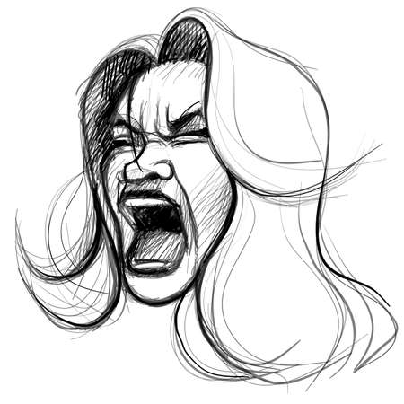 Sketch of an imaginary woman screaming - vector illustrationのイラスト素材