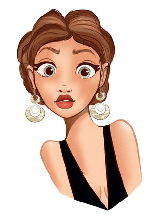 Cartoon representation of a beautiful girl with surprised expression - vector illustrationのイラスト素材