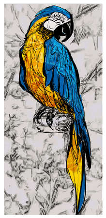 Exotic bird, parrot on a branch - vector illustration (Ideal for printing on fabric or paper, poster or wallpaper, house decoration)のイラスト素材