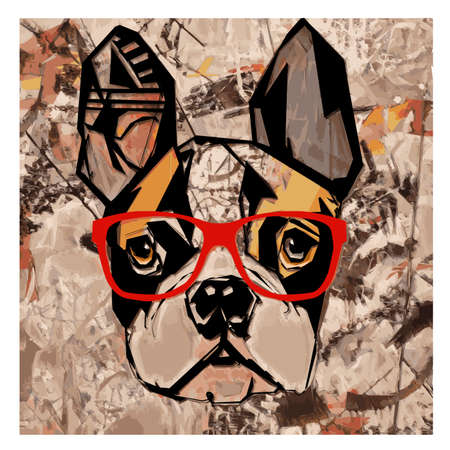 Portrait of french bulldog wearing sunglasses - Vector illustration (Ideal for printing, poster or wallpaper, house decoration)のイラスト素材