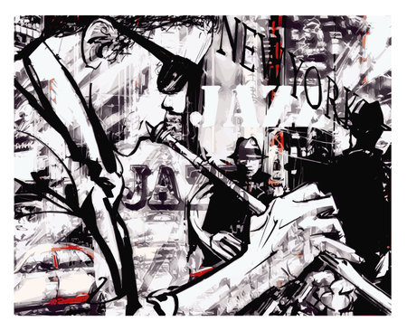 Trumpet player on grunge background - vector illustration (Ideal for printing, poster or wallpaper, house decoration)のイラスト素材