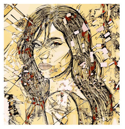 Beautiful young sexy woman over grunge background  - vector illustration (Ideal for printing, poster or wallpaper, house decoration)の写真素材