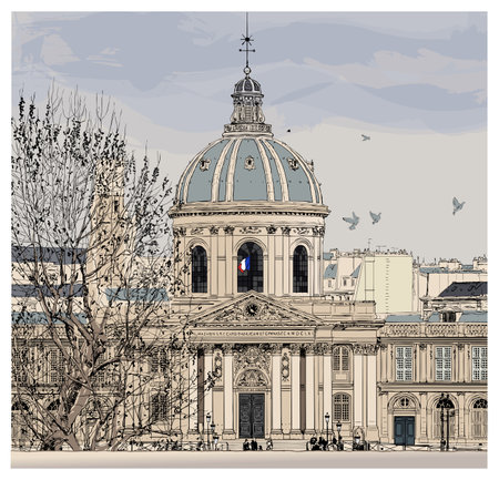 Famous pont des arts crossing the Seine river in Paris - (Ideal for printing, poster or wallpaper, house decoration)のイラスト素材