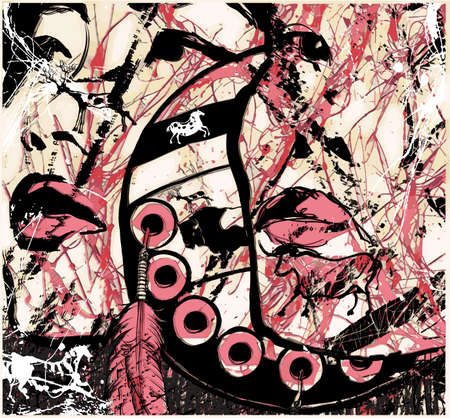 Original abstract composition on the theme of indians of north america - vector illustration (Ideal for printing on fabric or paper, poster or wallpaper, house decoration)の写真素材