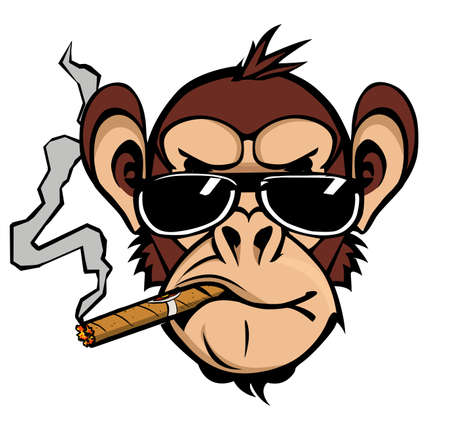 Funny chimpanzee smoking a cigar with sunglasses - vector illustration (Ideal for printing on fabric...