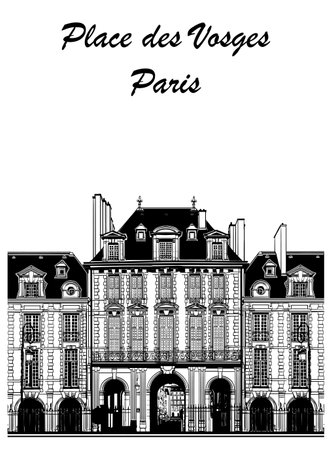 Original drawing of Place des Vosges in Paris - vector illustration (Ideal for printing on fabric or paper, poster or wallpaper, house decoration)のイラスト素材