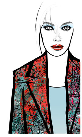 Original abstract art contemporary digital portrait of a woman,  perfect for interior design, page decoration, web and other: vector illustrationの写真素材