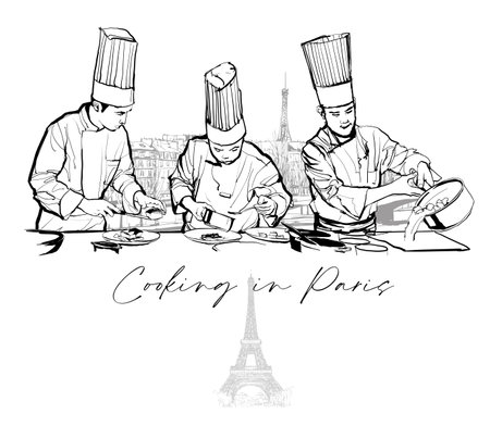 Chefs cooking in Paris - vector illustrationのイラスト素材