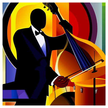 Double bass player. Jazz or classic musician. - vector illustrationのイラスト素材