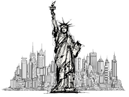 Statue of Liberty in New York City. Hand drawn vector illustrationのイラスト素材
