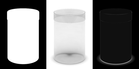 Transparent cylindrical box with masksの写真素材