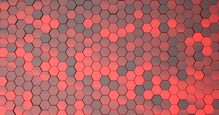 red background with retractable hexagonal 3d tiles