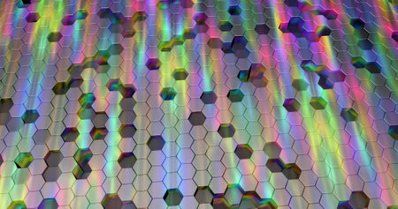 background with retractable hexagonal 3d colorful tilesの写真素材