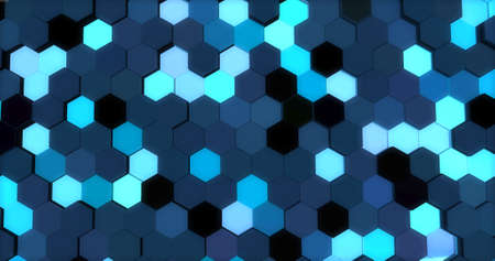 magic dark background with retractable hexagonal 3d tilesの写真素材