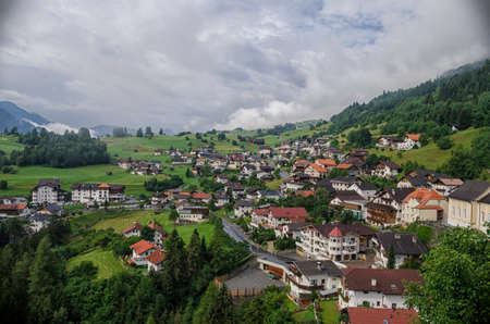 View from castle Laudegg to Ladis village, Tyrol, Austriaの写真素材