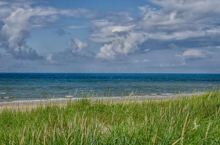 view from dike to north sea in denmarkの写真素材