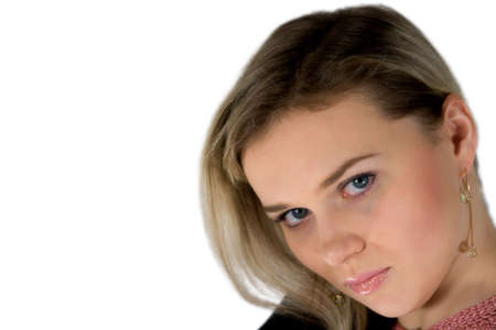 Close-up of a beautiful face on a white backgroundの写真素材