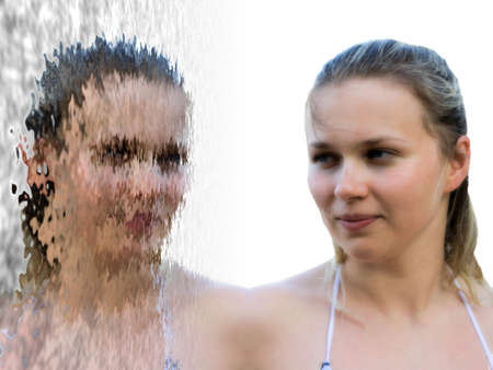Portrait of the fine girl with reflectionの写真素材