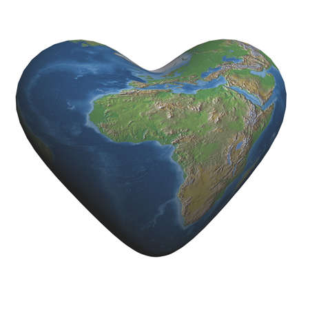 The Earth in form of heart. 3D image.の写真素材