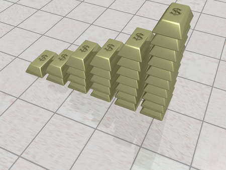 The schedule from gold ingots. the 3D image.