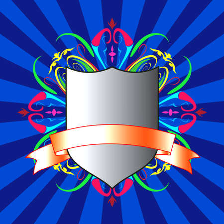 Heraldic board decorated by a pattern on a dark blue backgroundの写真素材