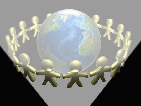 People keeping for hands in a circle of a planetの写真素材