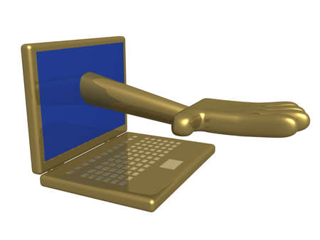 The stretched hand from a computer. 3d image.の写真素材