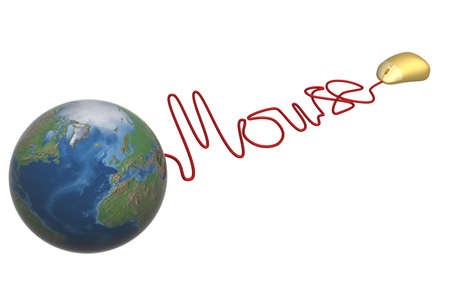 The gold computer mouse. 3D image.の写真素材