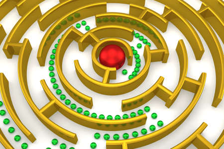 The gold labyrinth with reflection. 3D image.の写真素材