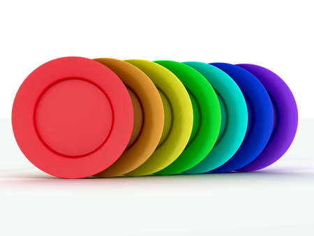 Set of plates in colours a rainbow. 3D image.の写真素材