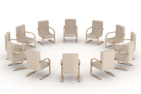 Twelve armchairs standing around. 3D imageの写真素材