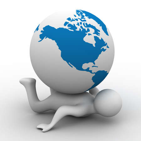 Globe laying on the person. Isolated 3D image.の写真素材