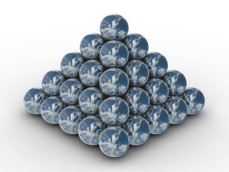 Pyramid from metal spheres on a white background. 3D imageの写真素材