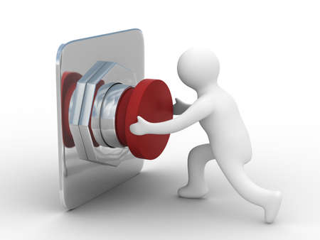 person pushes the button. Isolated 3D imageの写真素材