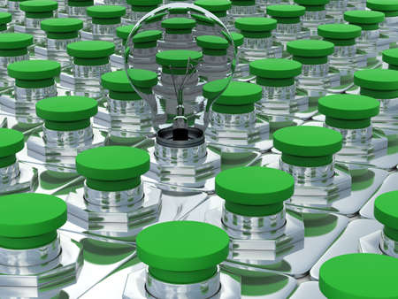Green buttons and one bulb. 3D imageの写真素材
