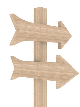 Wooden directional marker on a white background. Isolated 3D imageの写真素材