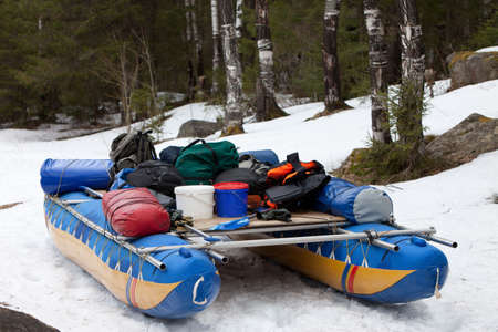 Catamaran standing on a snowの写真素材