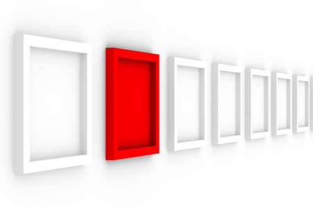 Row empty frames on white background. Isolated 3D imageの写真素材