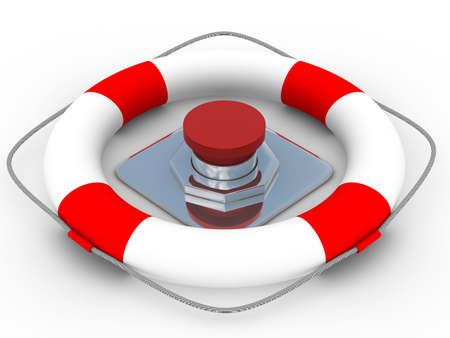 red button on a white background. 3D image