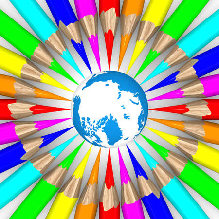 Set of pencils on white background. Isolated 3D imageの写真素材