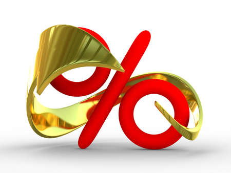 Percent and arrow on white background. Isolated 3D imageの写真素材