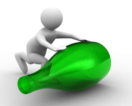 men push bottle on white background. Isolated 3D imageの写真素材