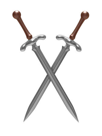 two sword on white background. Isolated 3D imageの写真素材