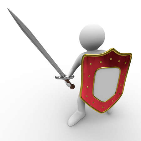 knight with sword on white background. Isolated 3D imageの写真素材