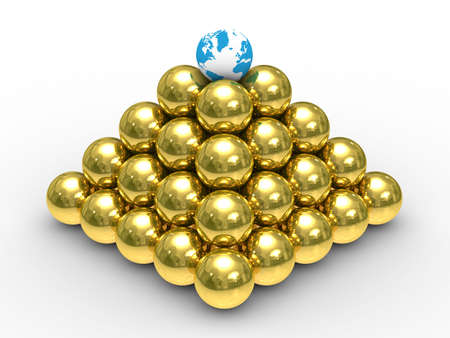 Pyramid from spheres on white background. 3D imageの写真素材