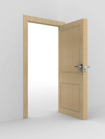wooden open door. 3D image. home interiorの写真素材