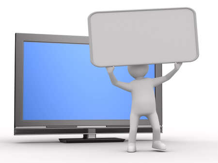 TV and man on white background. Isolated 3D image