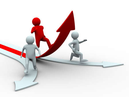 man climb red arrow. Isolated 3D imageの写真素材