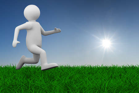 running person on grass. Isolated 3D imageの写真素材