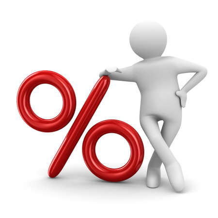 men push percent on white background. Isolated 3D imageの写真素材